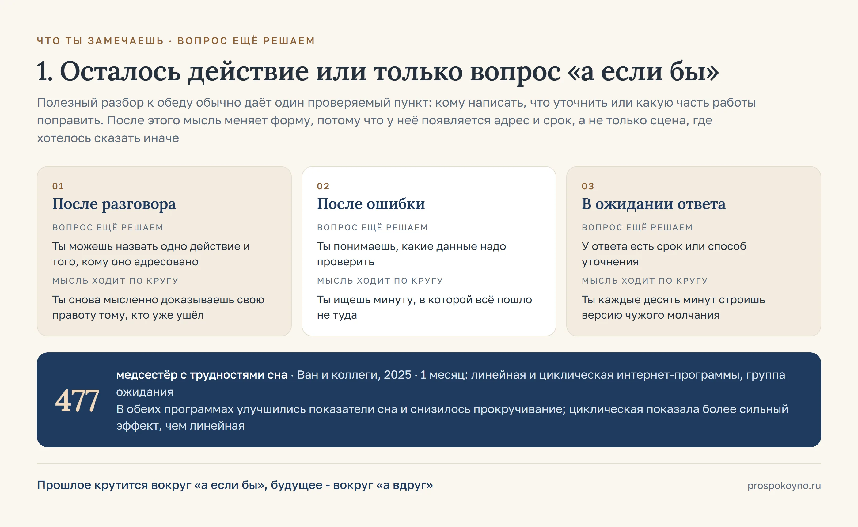 3 карточки по строкам таблицы раздела: после разговора, после ошибки, В ожидании ответа